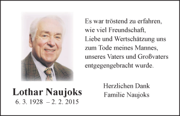 Traueranzeige von Lothar Naujoks von Gießener Allgemeine, Alsfelder Allgemeine