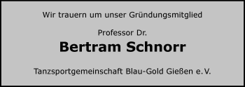 Traueranzeige von Bertram Schnorr von Gießener Allgemeine, Alsfelder Allgemeine