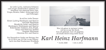 Traueranzeige von Karl Heinz Harfmann von Wetterauer Zeitung, Wetterauer Zeitung