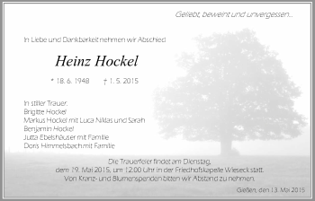 Traueranzeige von Heinrich Hockel von Gießener Allgemeine, Alsfelder Allgemeine