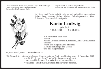Traueranzeige von Karin Ludwig von Alsfelder Allgemeine
