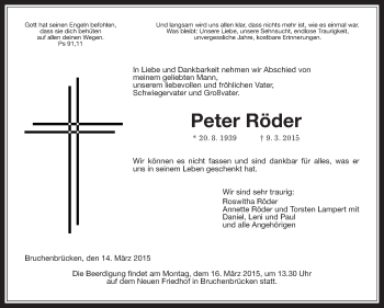 Traueranzeige von Peter Röder von Wetterauer Zeitung, Wetterauer Zeitung