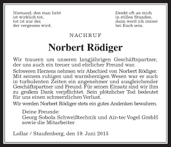 Traueranzeige von Norbert Rödiger von Gießener Allgemeine, Alsfelder Allgemeine