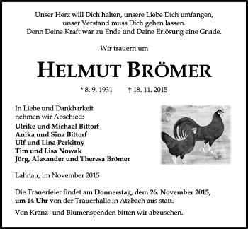 Traueranzeige von Helmut Brömer von Gießener Allgemeine, Alsfelder Allgemeine