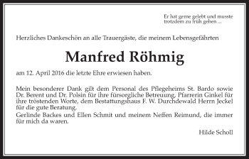 Traueranzeige von Manfred Röhmig von Wetterauer Zeitung, Wetterauer Zeitung