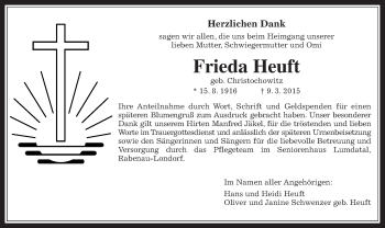 Traueranzeige von Frieda Heuft von Gießener Allgemeine, Alsfelder Allgemeine