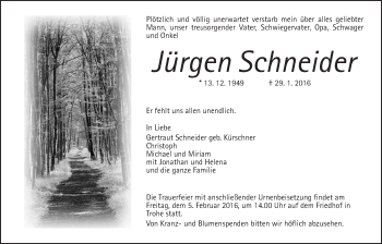 Traueranzeige von Jürgen Schneider 