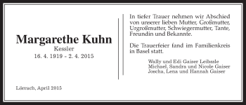 Traueranzeige von Margarethe Kuhn von Wetterauer Zeitung, Wetterauer Zeitung