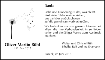 Traueranzeige von Oliver Martin Rühl von Gießener Allgemeine, Alsfelder Allgemeine