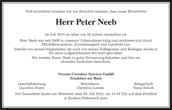 Traueranzeige von Peter Neeb von Wetterauer Zeitung