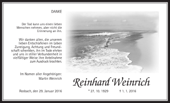 Traueranzeige von Reinhard Weinrich von Wetterauer Zeitung, Wetterauer Zeitung