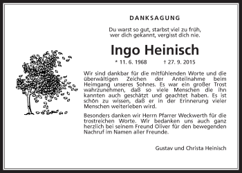 Traueranzeige von Ingo Heinisch von Wetterauer Zeitung, Wetterauer Zeitung