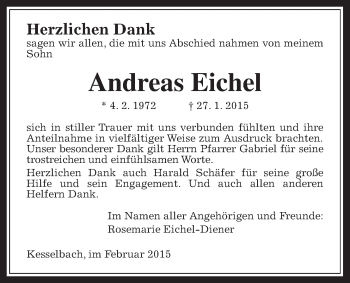 Traueranzeige von Andreas Eichel von Rabenauer Zeitung