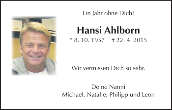 Traueranzeige von Hansi Ahlborn von Gießener Allgemeine, Alsfelder Allgemeine