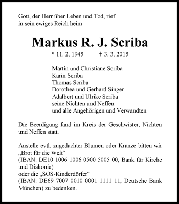 Traueranzeige von Markus R. J. Scriba von Gießener Allgemeine, Alsfelder Allgemeine
