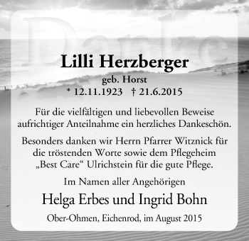 Traueranzeige von Lilli Herzberger von Mücker Stimme