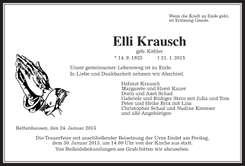 Traueranzeige von Elli Krausch von Giessener Allgemeine, Alsfelder Allgemeine