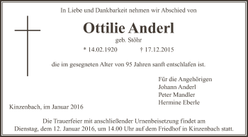 Traueranzeige von Ottilie Anderl von Gießener Allgemeine, Alsfelder Allgemeine