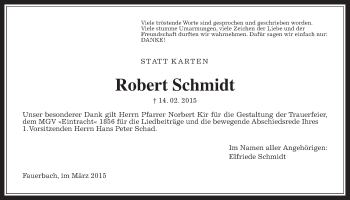 Traueranzeige von Robert Schmidt von Wetterauer Zeitung, Wetterauer Zeitung
