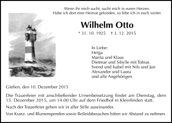 Traueranzeige von Wilhelm Otto von Gießener Allgemeine, Alsfelder Allgemeine