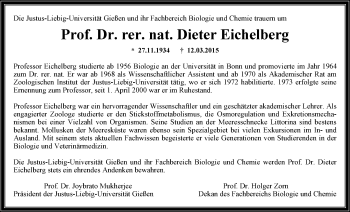 Traueranzeige von Dieter Eichelberg von Gießener Allgemeine, Alsfelder Allgemeine