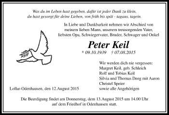 Traueranzeige von Peter Keil von Gießener Allgemeine, Alsfelder Allgemeine