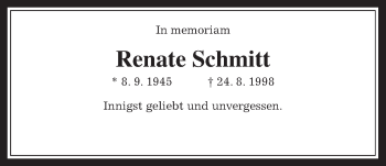 Traueranzeige von Renate Schmitt von Wetterauer Zeitung, Wetterauer Zeitung