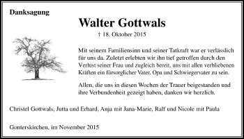 Traueranzeige von Walter Gottwals von Gießener Allgemeine, Alsfelder Allgemeine