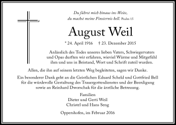 Traueranzeige von August Weil von Wetterauer Zeitung, Wetterauer Zeitung