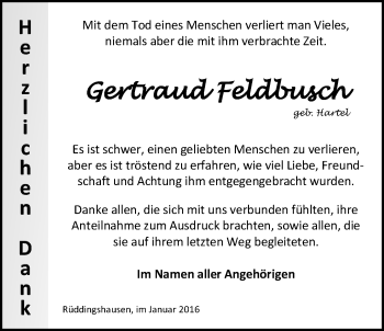 Traueranzeige von Gertraud Feldbusch von Rabenauer Zeitung