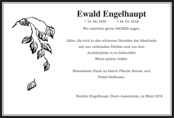 Traueranzeige von Ewald Engelhaupt von Wetterauer Zeitung, Wetterauer Zeitung