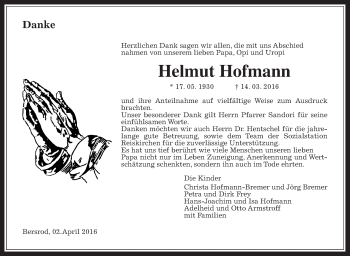 Traueranzeige von Helmut Hofmann von Gießener Allgemeine, Alsfelder Allgemeine