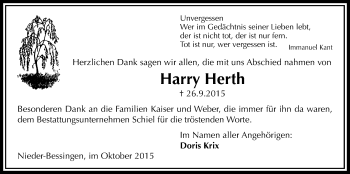 Traueranzeige von Harry Herth von Licher Wochenblatt, Licher Wochenblatt, Licher Wochenblatt