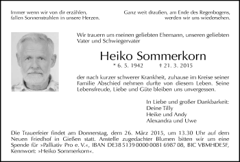 Traueranzeige von Heiko Sommerkorn von Gießener Allgemeine, Alsfelder Allgemeine