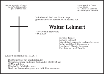 Traueranzeige von Walter Lehmert von Gießener Allgemeine, Alsfelder Allgemeine