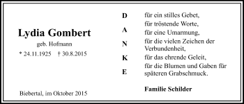 Traueranzeige von Lydia Gombert von Gießener Allgemeine, Alsfelder Allgemeine