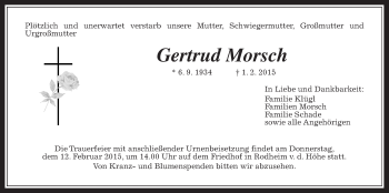 Traueranzeige von Gertrud Morsch von Wetterauer Zeitung, Wetterauer Zeitung