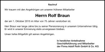 Traueranzeige von Rolf Braun von Gießener Allgemeine, Alsfelder Allgemeine