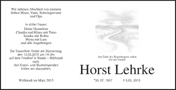 Traueranzeige von Horst Lehrke von Wetterauer Zeitung, Wetterauer Zeitung