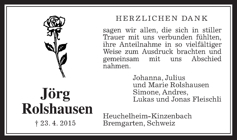  Traueranzeige für Jörg Rolshausen vom 30.05.2015 aus Gießener Allgemeine, Alsfelder Allgemeine
