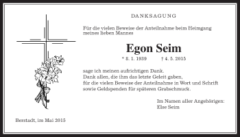 Traueranzeige von Egon Seim von Wetterauer Zeitung, Wetterauer Zeitung