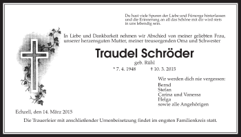 Traueranzeige von Traudel Schröder von Wetterauer Zeitung, Wetterauer Zeitung