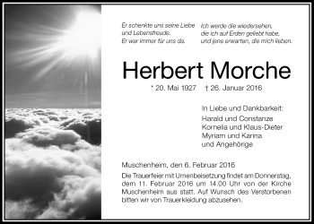 Traueranzeige von Herbert Morche von Gießener Allgemeine, Alsfelder Allgemeine