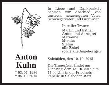 Traueranzeige von Anton Kuhn von Gießener Allgemeine, Alsfelder Allgemeine