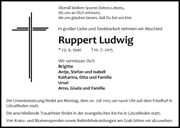Traueranzeige von Ruppert Ludwig von Gießener Allgemeine, Alsfelder Allgemeine