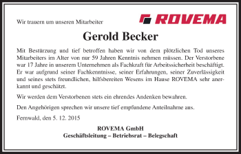 Traueranzeige von Gerold Becker von Gießener Allgemeine, Alsfelder Allgemeine