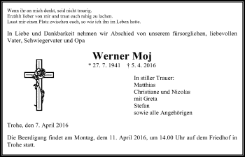 Traueranzeige von Werner Moj von Gießener Allgemeine, Alsfelder Allgemeine