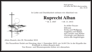 Traueranzeige von Ruprecht Alban von Gießener Allgemeine, Alsfelder Allgemeine