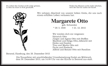 Traueranzeige von Margarete Otto von Gießener Allgemeine, Alsfelder Allgemeine