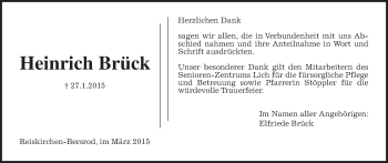 Traueranzeige von Heinrich Brück von Gießener Allgemeine, Alsfelder Allgemeine